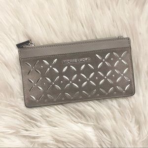 Michael Kors Gray Slim Card Case Wallet - Suede